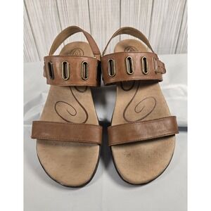 Aetrex Eileen D-Ring Cognac Flat Sandals Leather Size 8.5